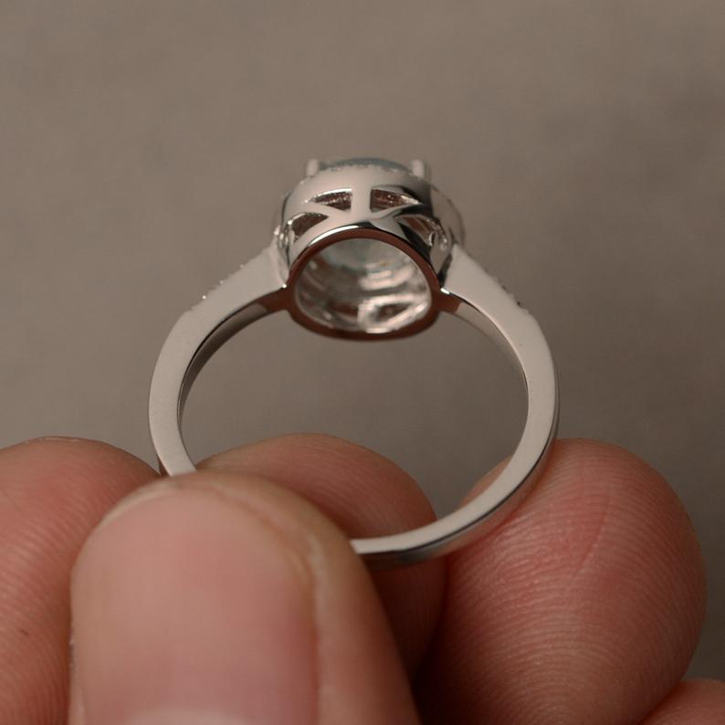 1 CT Round Cut 925 Sterling Silver Aquamarine Diamond Halo Wedding Ring