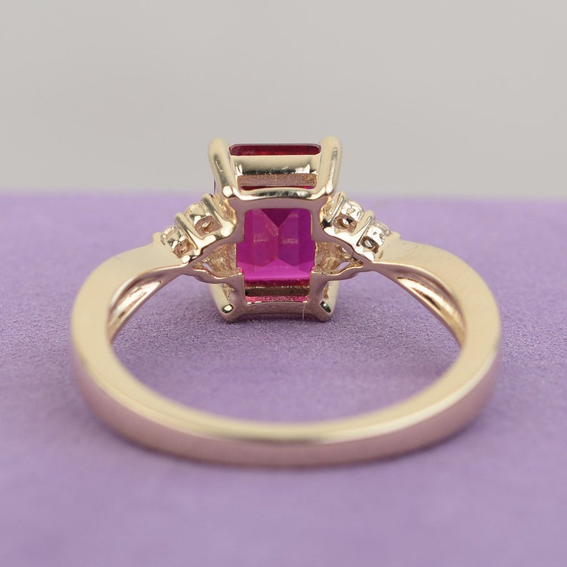 1.50 Ct Emerald Cut Red Ruby Yellow Gold Over On 925 Sterling Silver Solitaire Engagement Ring
