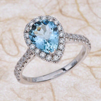 2 CT Pear Cut Aquamarine Diamond 925 Sterling Silver Halo Engagement Ring
