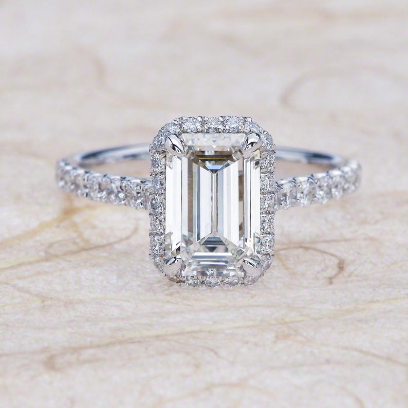 Platinum Custom Emerald Cut Diamond And Blue Sapphire Engagement Ring  #101242 - Seattle Bellevue | Joseph Jewelry