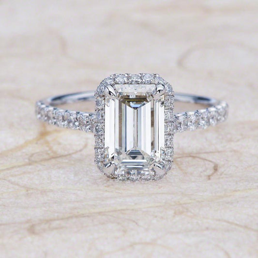 2 CT Emerald Cut Diamond 925 Sterling Silver Halo Engagement Ring