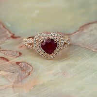 1 CT Heart Cut Red Ruby Diamond 925 Sterling Silver Double Halo Engagement Ring