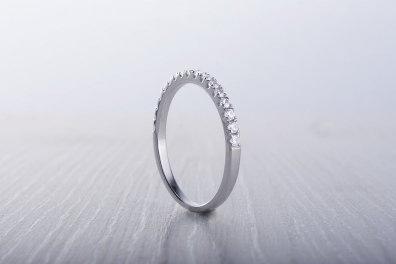 1 CT Round Cut Diamond 925 Sterling Silver Half Eternity Wedding Band Ring