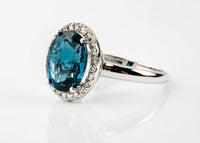 2 CT 925 Sterling Silver Blue Topaz Oval Cut Diamond Wedding Anniversary Halo Ring