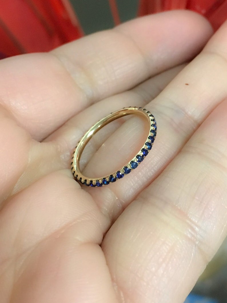 1 CT Round Cut Blue Sapphire Diamond 925 Sterling Silver Full Eternity Wedding Band Ring