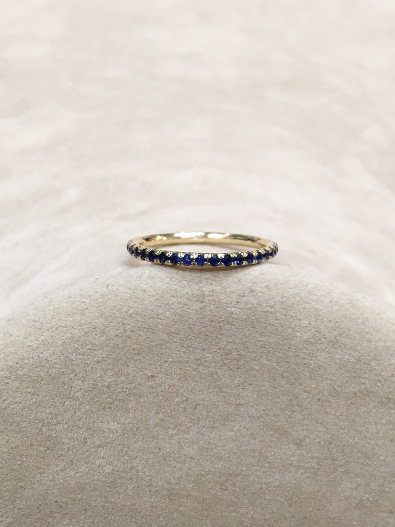 1 CT Round Cut Blue Sapphire Diamond 925 Sterling Silver Full Eternity Wedding Band Ring