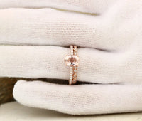 1 CT Oval Cut Morganite Diamond Rose Gold Over On 925 Sterling Silver Wedding Bridal Ring Set