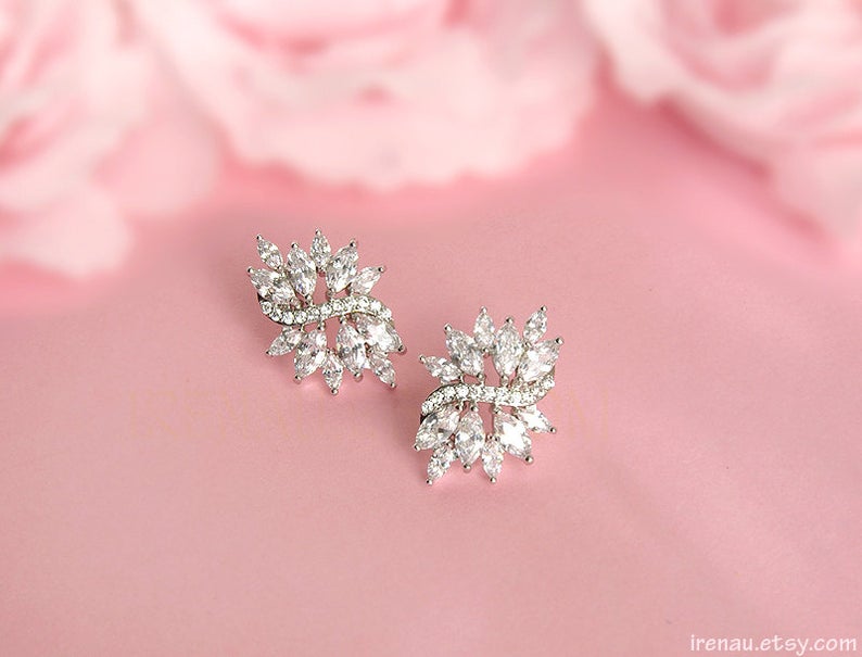 2.20 Ct Marquise Cut White Diamond Cluster Engagement Earrings In 925 Sterling Silver