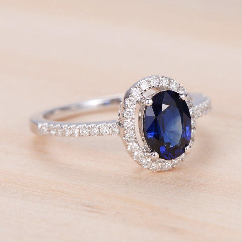 2 CT Oval Cut Blue Sapphire Diamond White Gold Over On 925 Sterling Silver Halo Anniversary Ring