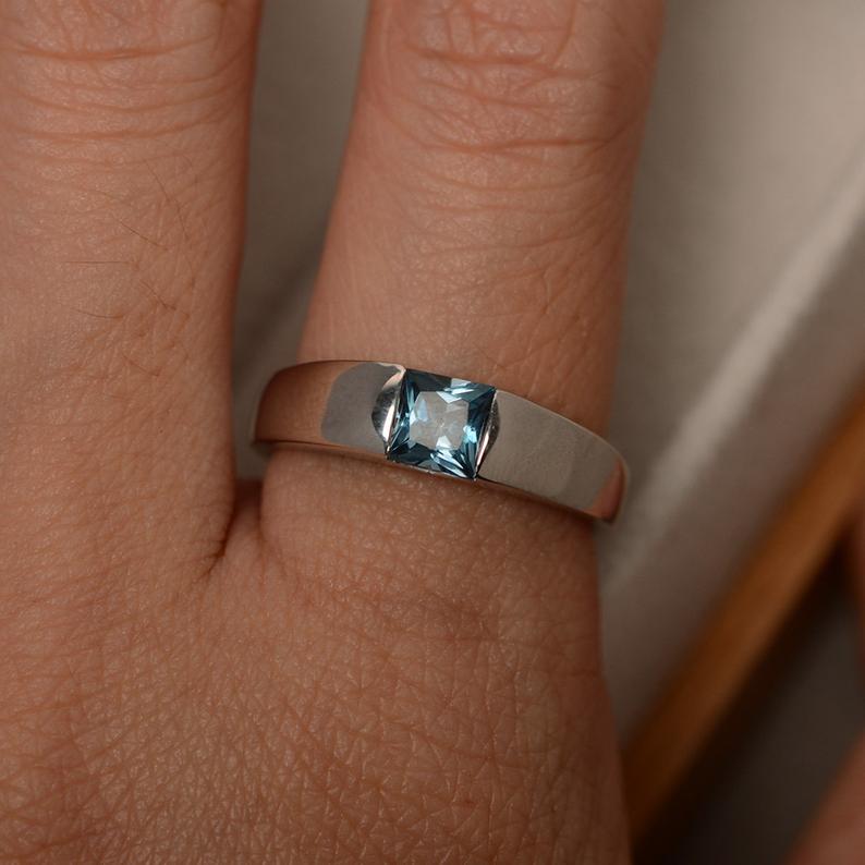 1 Ct Princess Cut London Blue Topaz 925 Sterling Silver Solitaire December Birthstone Ring