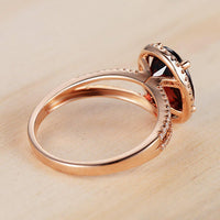 1 CT Oval Cut Garnet Diamond Rose Gold Over On 925 Sterling Silver Halo Anniversary Ring