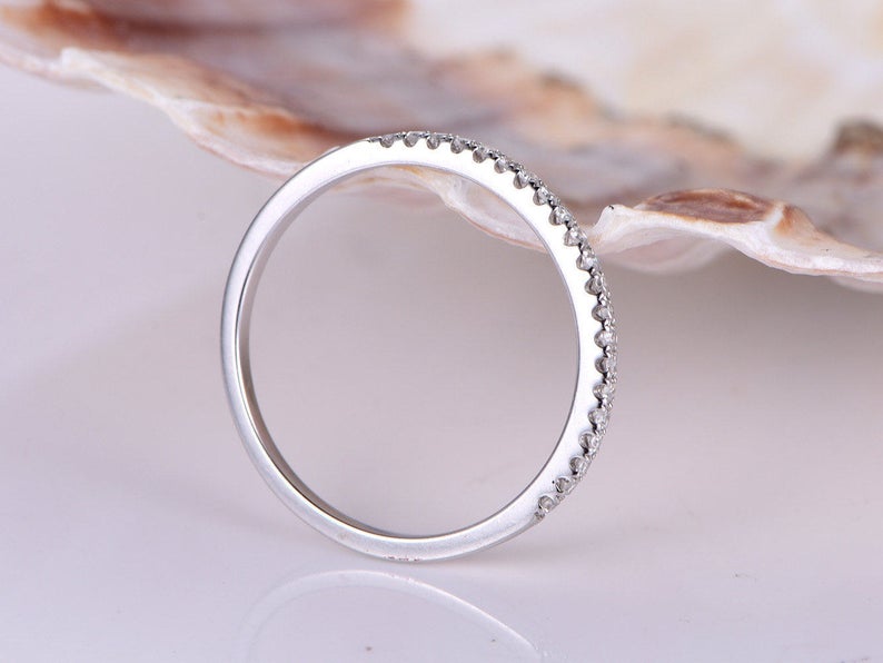 1.20 CT Round Cut CZ Diamond White Gold Over On 925 Sterling Silver Half Eternity Wedding Band Ring