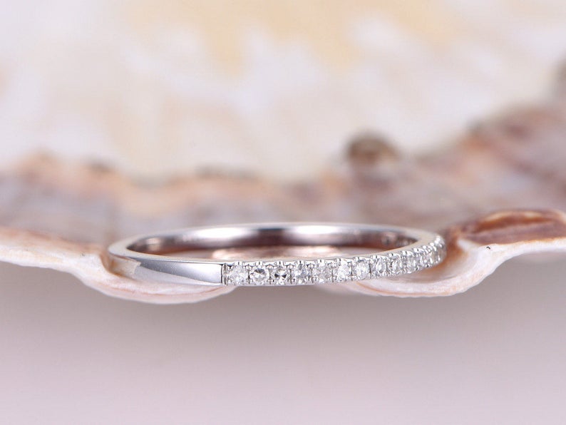 1.20 CT Round Cut CZ Diamond White Gold Over On 925 Sterling Silver Half Eternity Wedding Band Ring