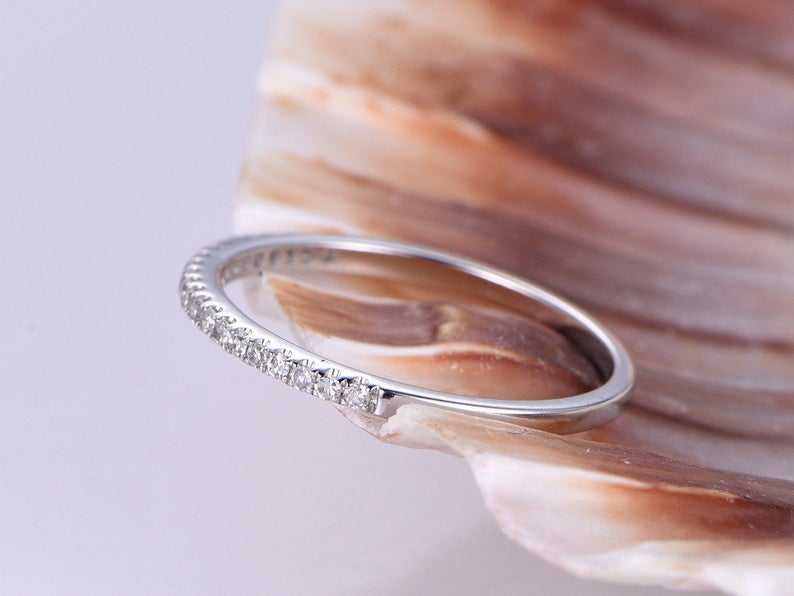1.20 CT Round Cut CZ Diamond White Gold Over On 925 Sterling Silver Half Eternity Wedding Band Ring