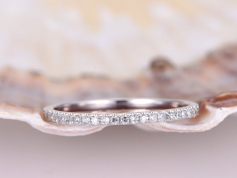 1.20 CT Round Cut CZ Diamond White Gold Over On 925 Sterling Silver Half Eternity Wedding Band Ring