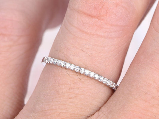 1.20 CT Round Cut CZ Diamond White Gold Over On 925 Sterling Silver Half Eternity Wedding Band Ring