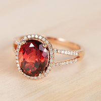 1 CT Oval Cut Garnet Diamond Rose Gold Over On 925 Sterling Silver Halo Anniversary Ring