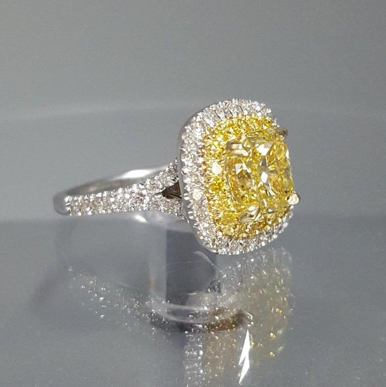 1 CT Cushion Cut Citrine Diamond White Gold Over On 925 Sterling Silver Double Halo Engagement Ring