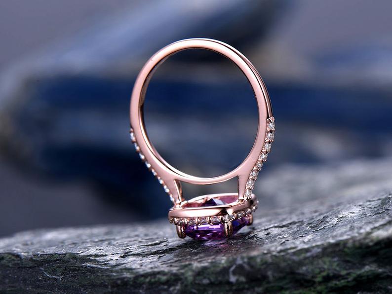 1 CT Cushion Cut Amethyst Diamond Rose Gold Over On 925 Sterling Silver Halo Promise Ring