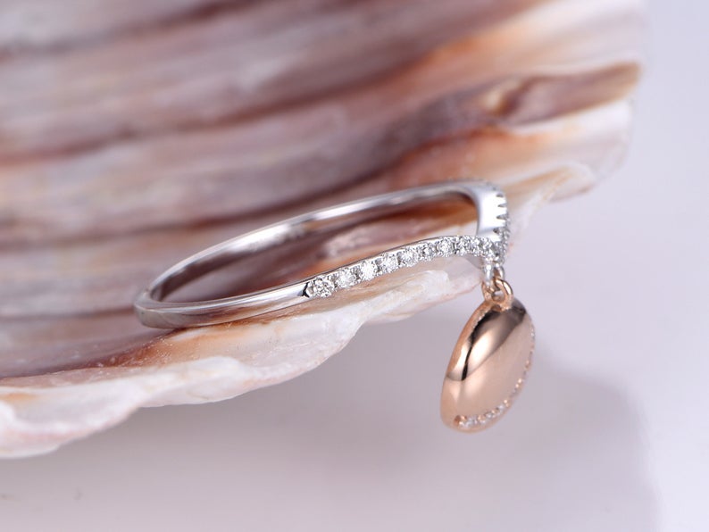 1.50 Ct Round Cut Diamond Half Eternity Two-Tone 925 Sterling Silver Dangle Pendant Ring