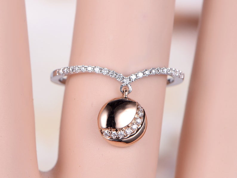 1.50 Ct Round Cut Diamond Half Eternity Two-Tone 925 Sterling Silver Dangle Pendant Ring