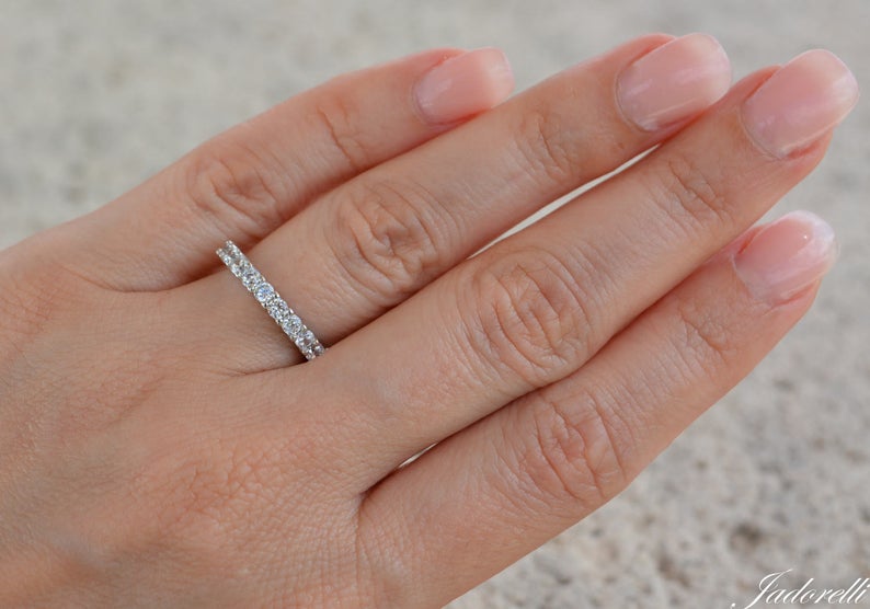 1 CT Round Cut Diamond 925 Sterling Silver Half Eternity Band Wedding Ring