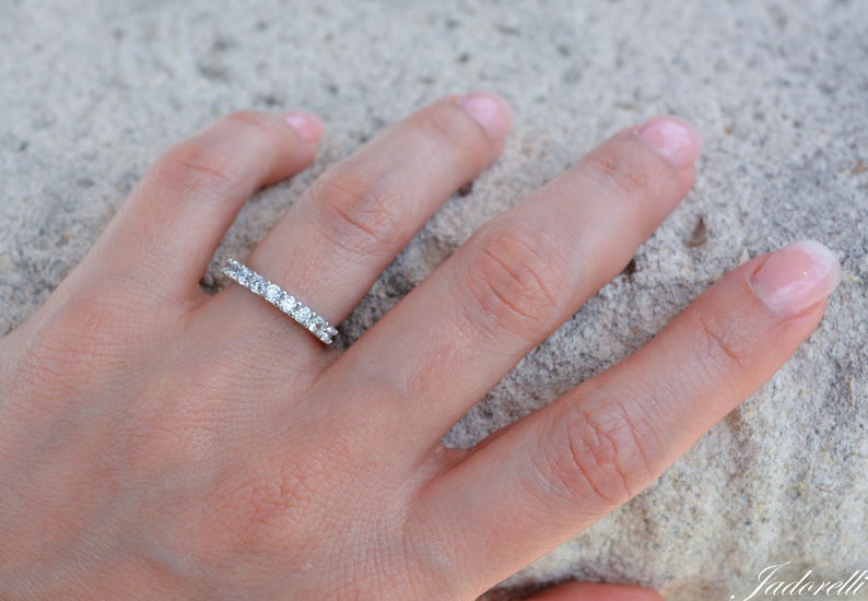 1 CT Round Cut Diamond 925 Sterling Silver Half Eternity Band Wedding Ring