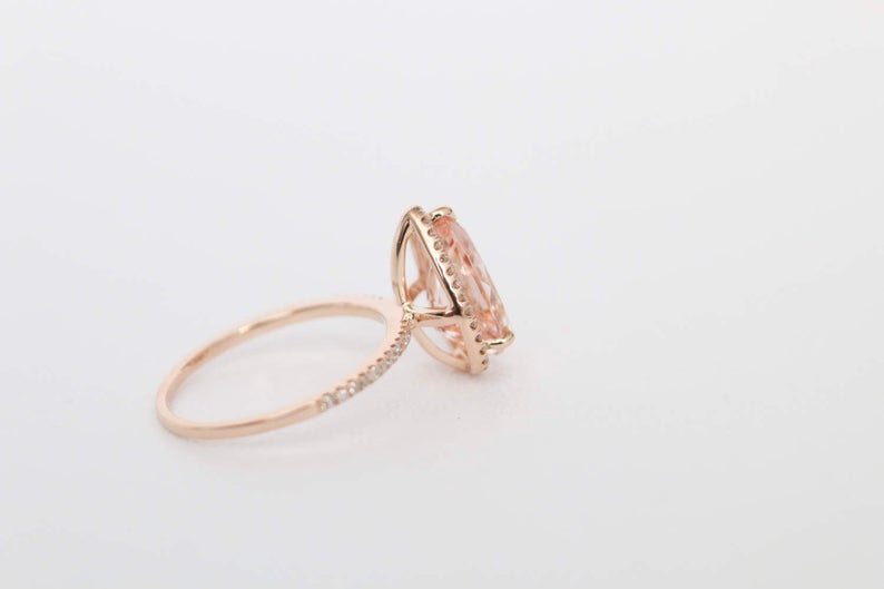 1 CT Pear Cut Morganite Diamond 925 Sterling Silver Halo Engagement Ring