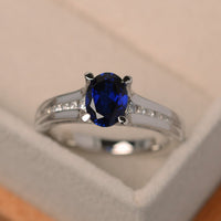 2.50 Ct Oval Cut Blue Sapphire Solitaire W/Accents Engagement Ring In 925 Sterling Silver