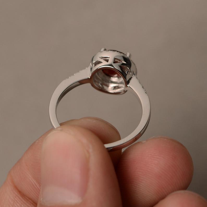 1.25 Ct Round Cut Red Garnet 925 Sterling Silver Halo Diamond Anniversary Gift Ring For Her