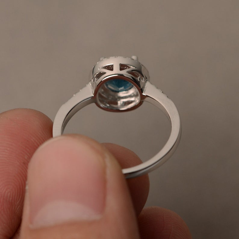 1.25 Ct Round Cut London Blue Topaz 925 Sterling Silver Halo Engagement Ring
