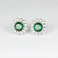 2.50 Ct Round Cut Green Emerald & White CZ 925 Sterling Silver Floral Wedding Earrings