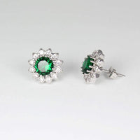 2.50 Ct Round Cut Green Emerald & White CZ 925 Sterling Silver Floral Wedding Earrings