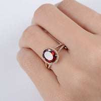 1 CT Oval Cut Garnet Diamond Rose Gold Over On 925 Sterling Silver Halo Anniversary Ring