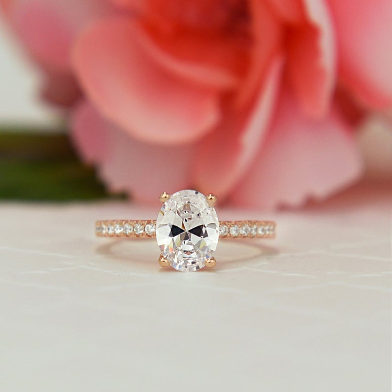 1.25 CT Oval Cut Diamond Rose Gold Over On 925 Sterling Silver Engagement Ring