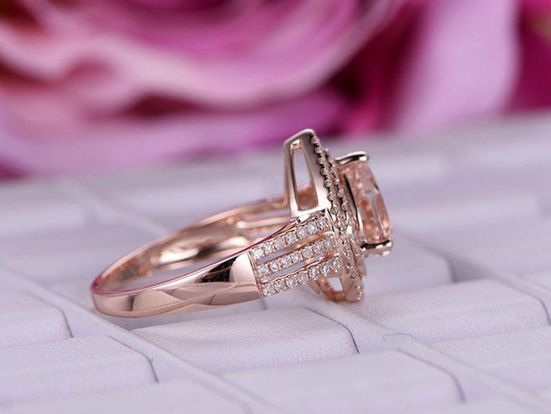 2 CT Pear Cut Morganite Diamond 925 Sterling Silver Double Halo Engagement Ring