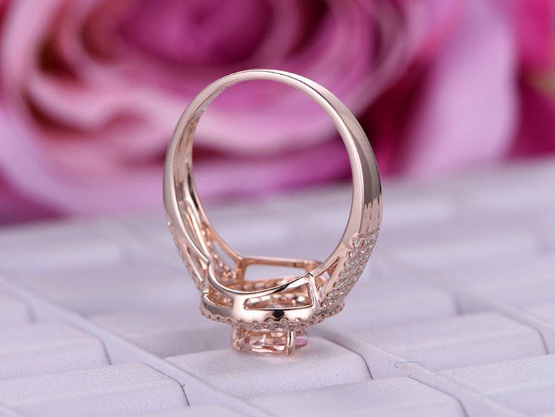 2 CT Pear Cut Morganite Diamond 925 Sterling Silver Double Halo Engagement Ring
