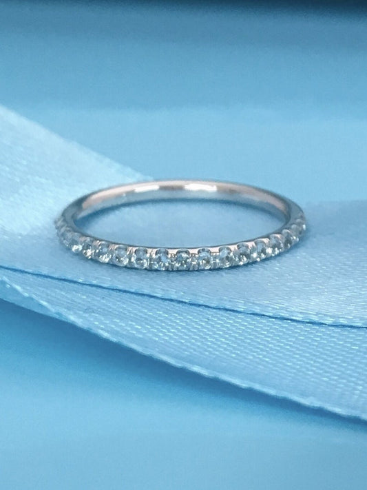 0.25 CT Round Cut Aquamarine Diamond 925 Sterling Silver Half Eternity Wedding Band Ring