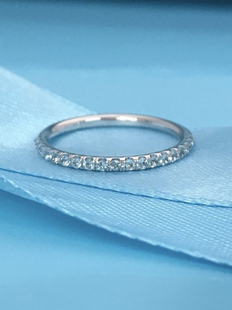 0.25 CT Round Cut Aquamarine Diamond 925 Sterling Silver Half Eternity Wedding Band Ring