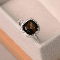 2.10 Ct Cushion Cut Smoky Quartz Halo Diamond Engagement Ring In 925 Sterling Silver