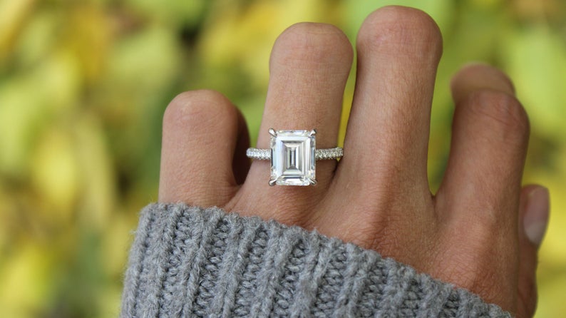 1 CT Emerald Cut Diamond 925 Sterling Silver Anniversary Ring for Women