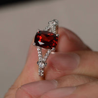 2.10 Ct Cushion Cut Red Garnet 925 Sterling Silver Solitaire W/Accents Engagement Ring