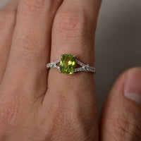 2.25 Ct Cushion Cut Peridot 925 Sterling Silver Solitaire W/Accents Anniversary Gift Ring