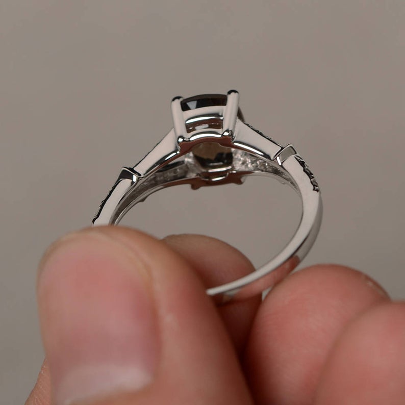 2.10 Ct Cushion Cut Smoky Quartz Solitaire W/Accents Anniversary Gift Ring In 925 Sterling Silver