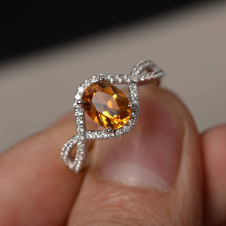 2.20 Ct Oval Cut Yellow Citrine Infinity Promise Ring In 925 Sterling silver