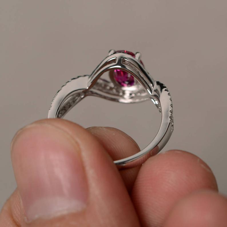 2.25 Ct Oval Cut Red Ruby 925 Sterling Silver Engagement Infinity Band Ring
