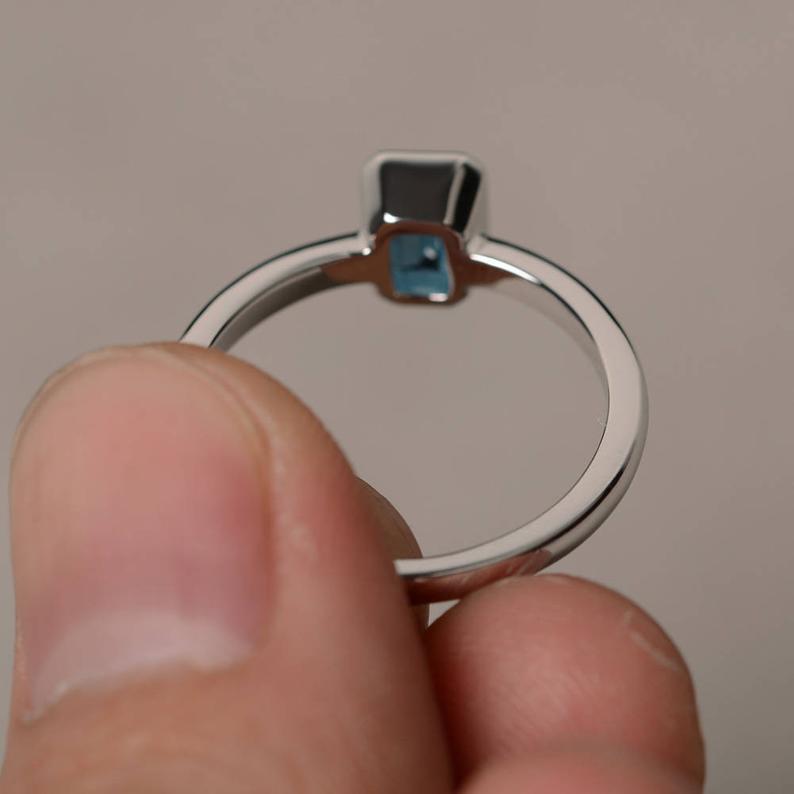 1 Ct Emerald Cut London Blue Topaz Solitaire Promise Gift Ring In 925 Sterling Silver