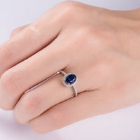 2 CT Oval Cut Blue Sapphire Diamond White Gold Over On 925 Sterling Silver Halo Anniversary Ring