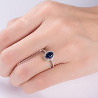 1 CT Oval Cut Blue Sapphire Diamond 925 Sterling Silver Halo Engagement Ring