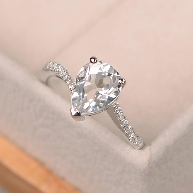 1.75 Ct Pear Cut White Topaz White Gold Over On 925 Sterling Silver Bypass Engagement Ring
